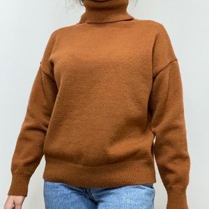 SHEIN Rust Brown Turtleneck Drop Shoulder Sweater Size Medium